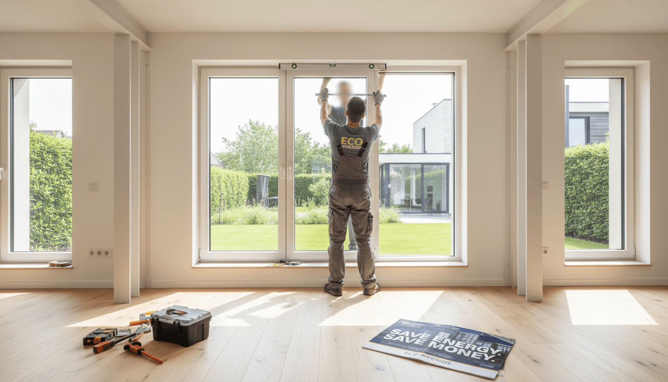 Technician installing a new energy efficient window
