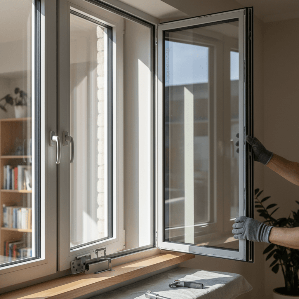 Energy Star certified window reflecting blue sky