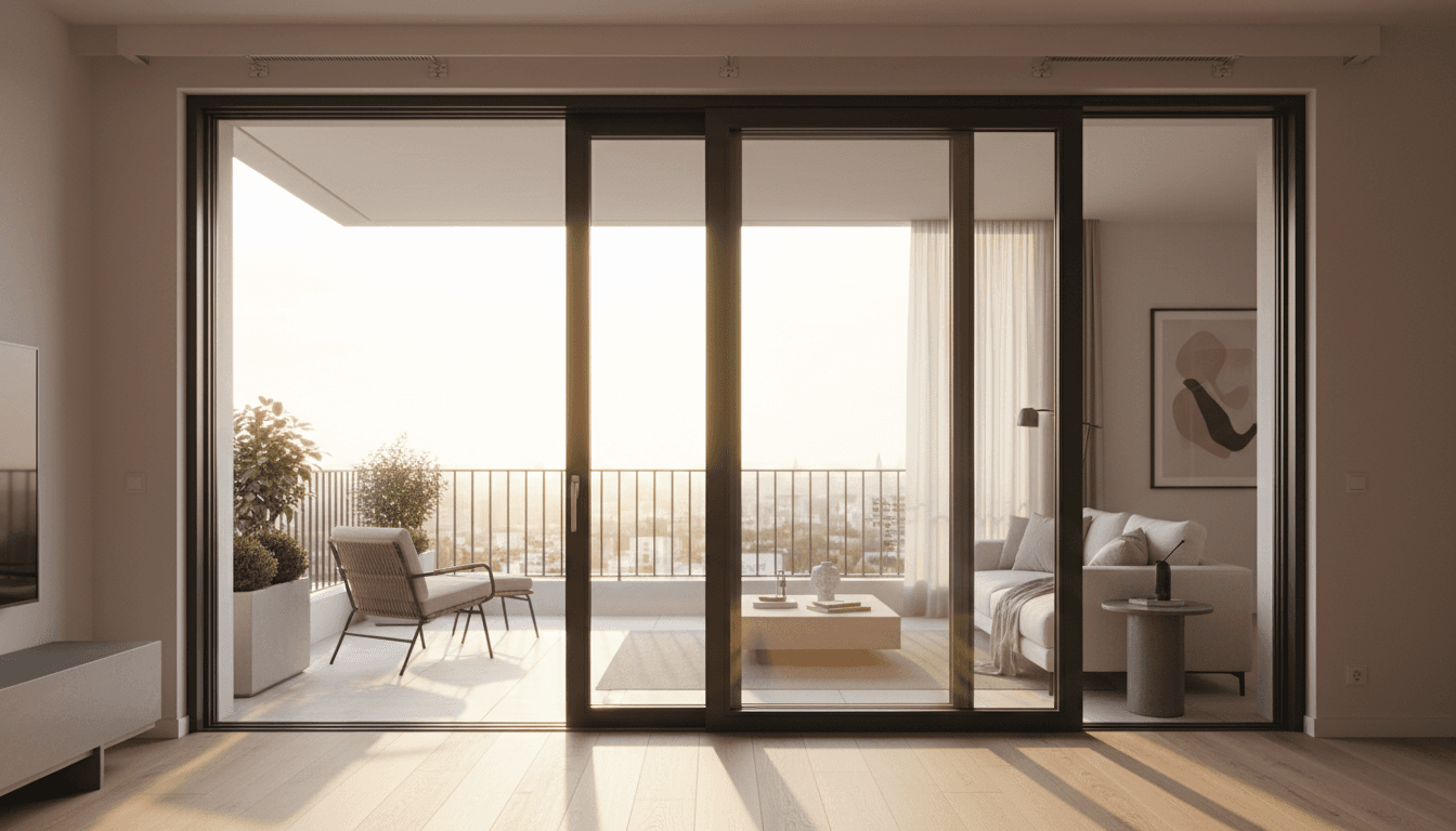Modern sliding window in a renovated living room