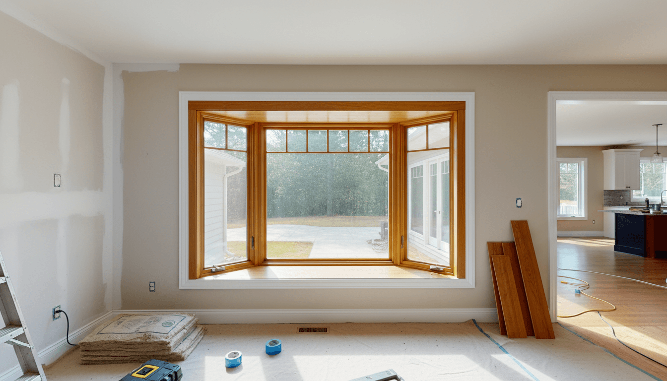 Professional installer fitting a new window in a bright home interior